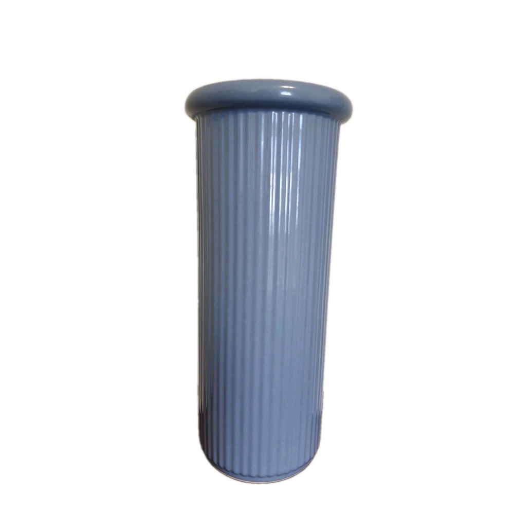 Dansk International Designs NR Japan Ribbed Blue Ceramic Vase Niels Refsgaard 8"